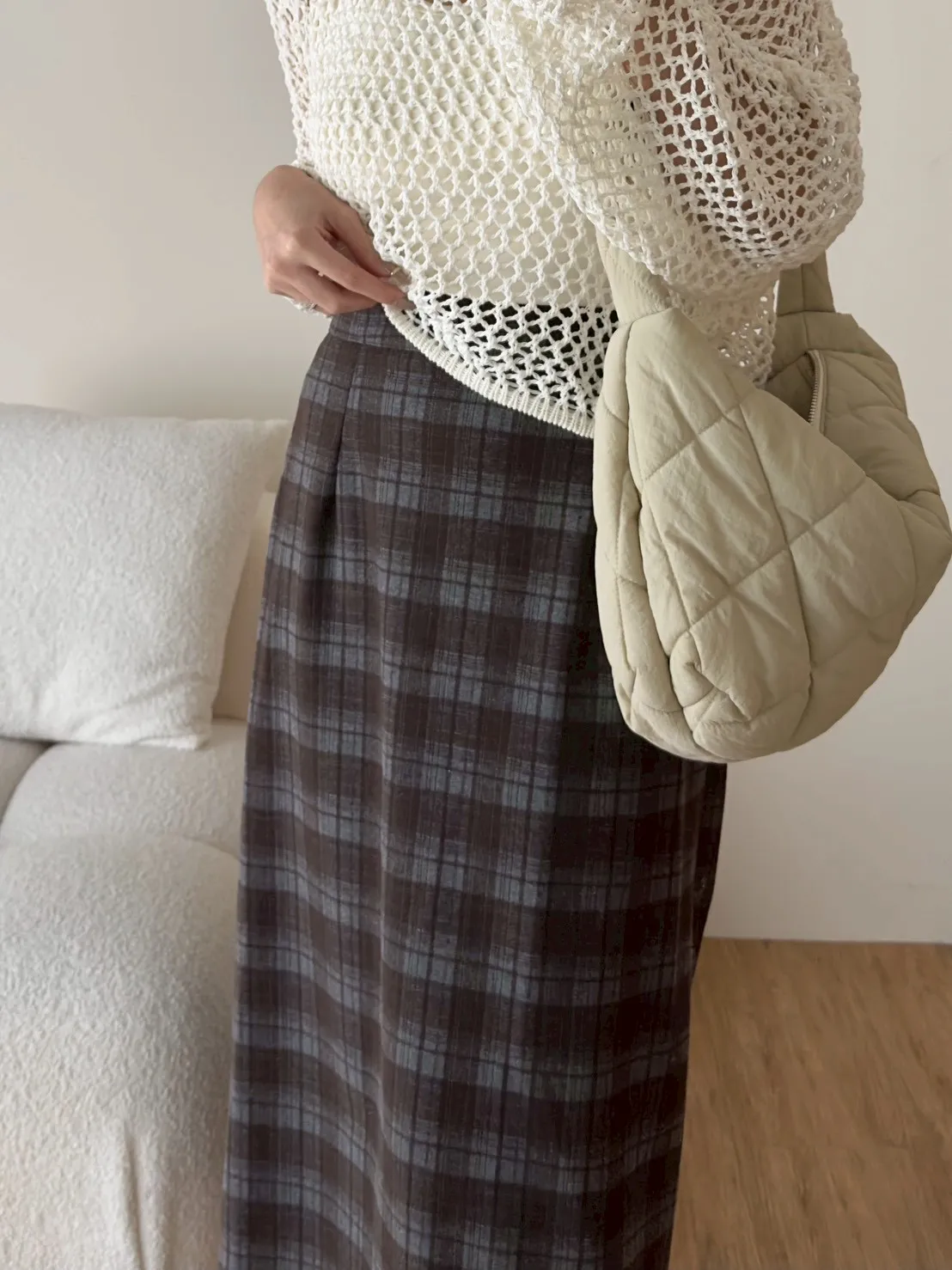 磨毛雙格子中裙