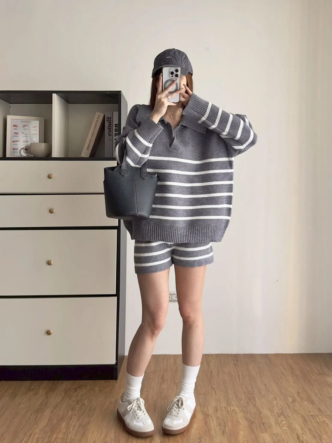 橫條PORO毛衣➕短褲套裝