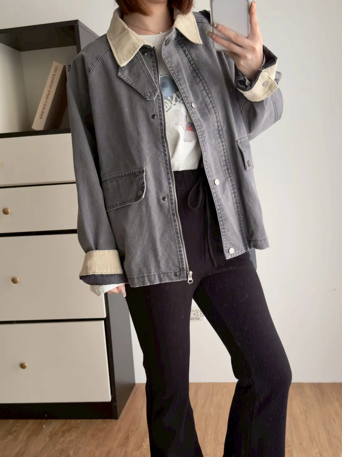 牛仔撞色領外套