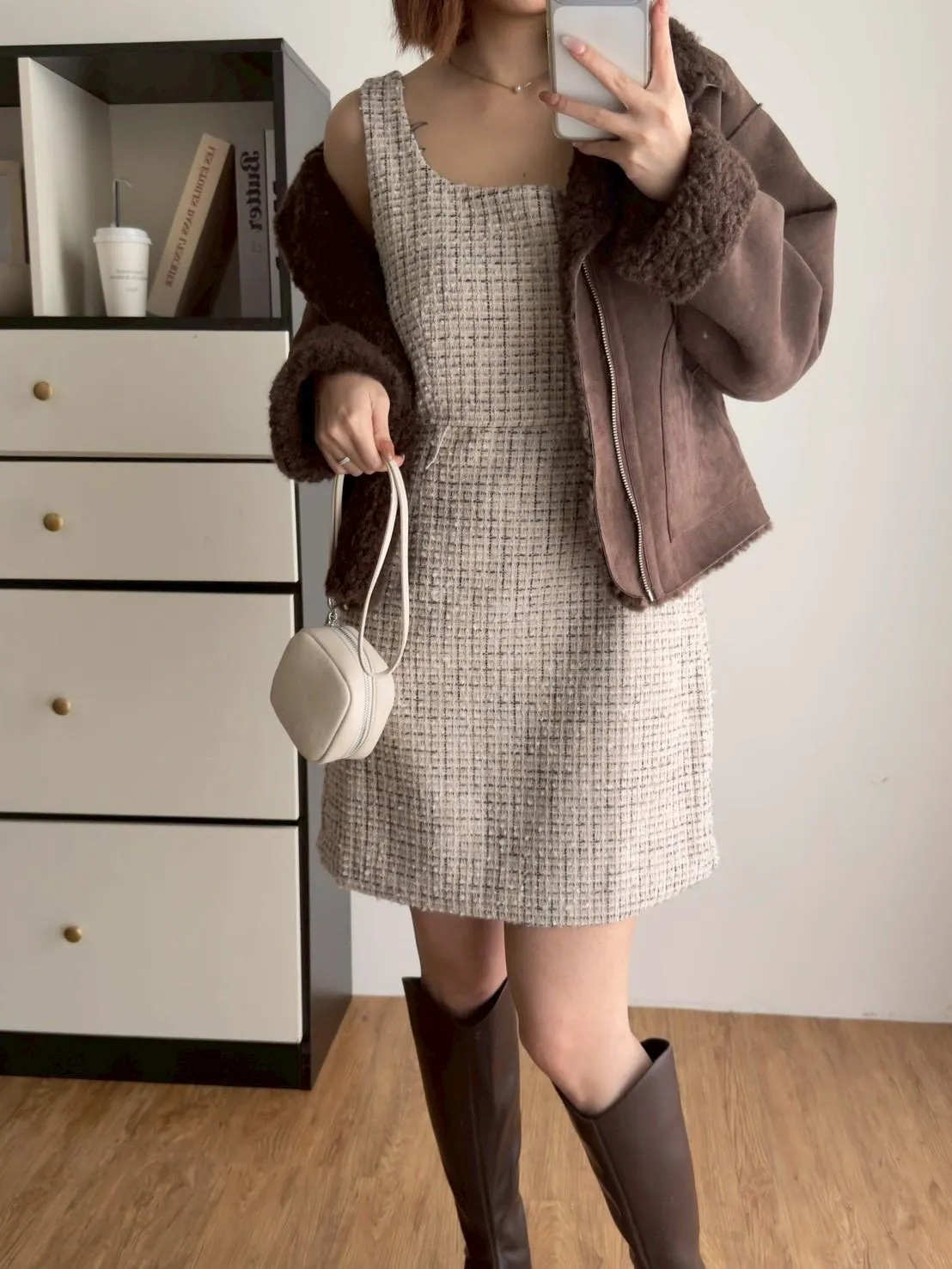 毛呢小香風背心短洋