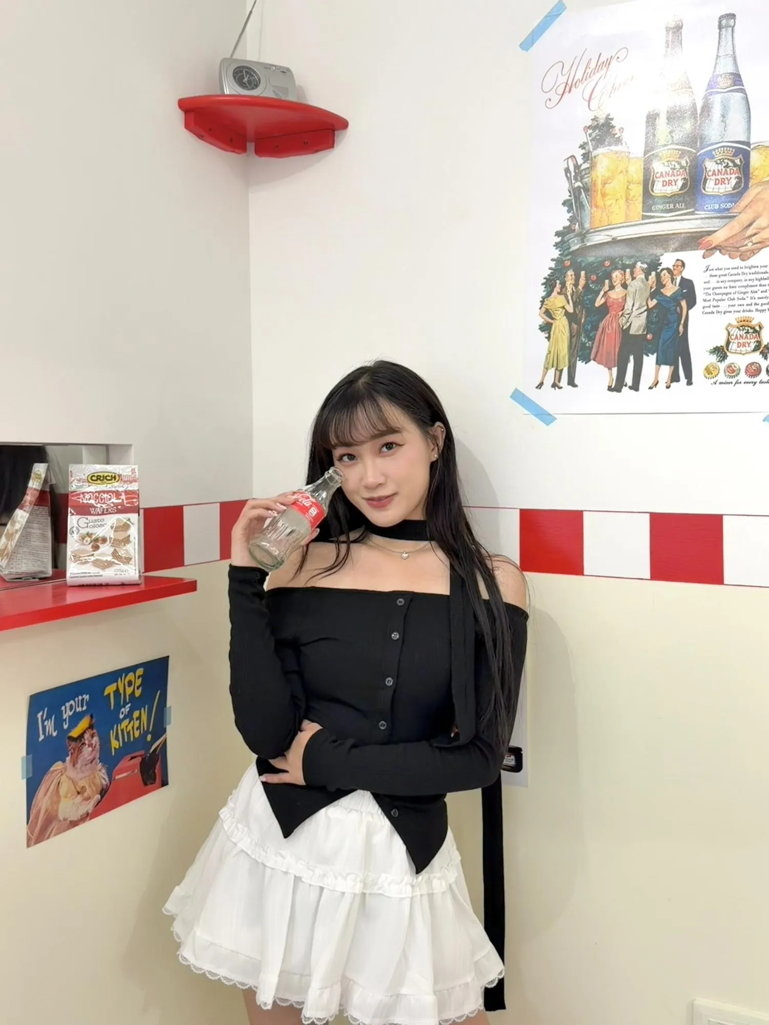 正韓平口附圍巾針織排扣套裝