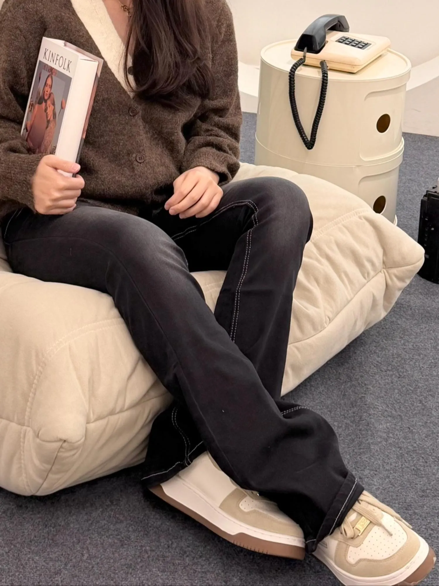 韓風高彈微喇叭牛仔褲