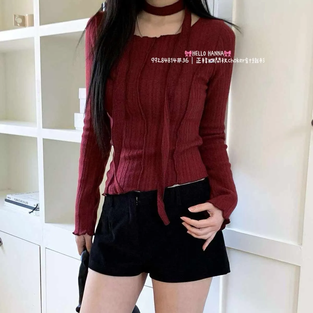 正韓開衩choker針織衫
