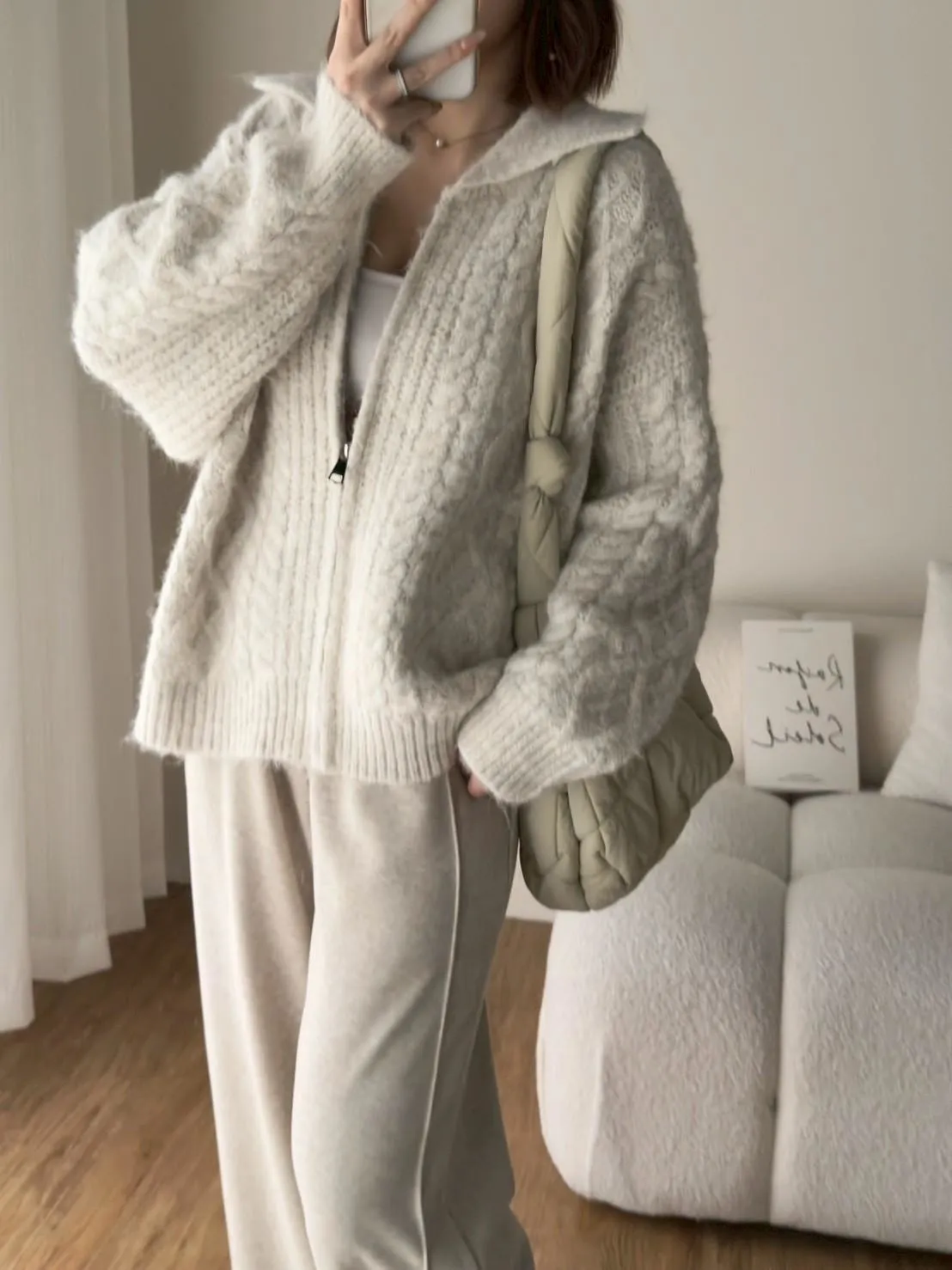 質感奶糯麻花拉鍊毛衣外套