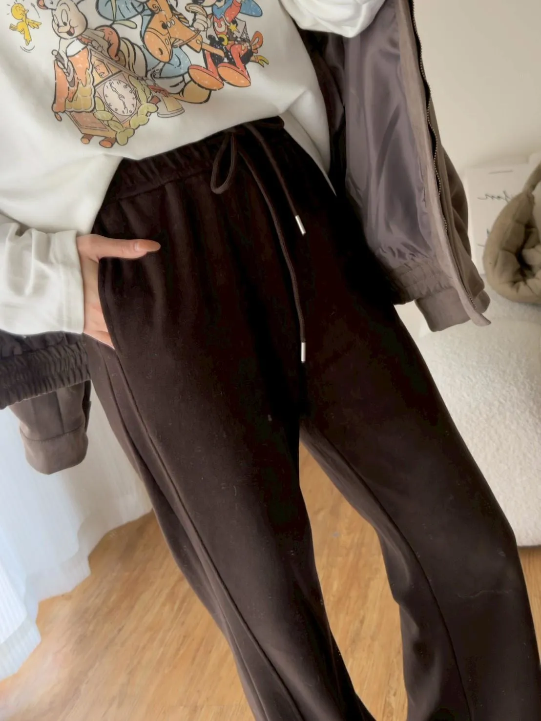 羊絨拼接微喇長褲