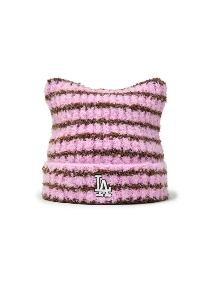 MLB條紋貓耳毛帽