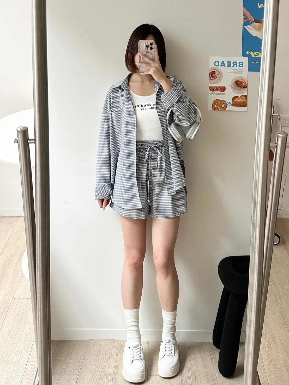 格子襯衫➕英文背心➕短褲套裝 超高Cp三件套