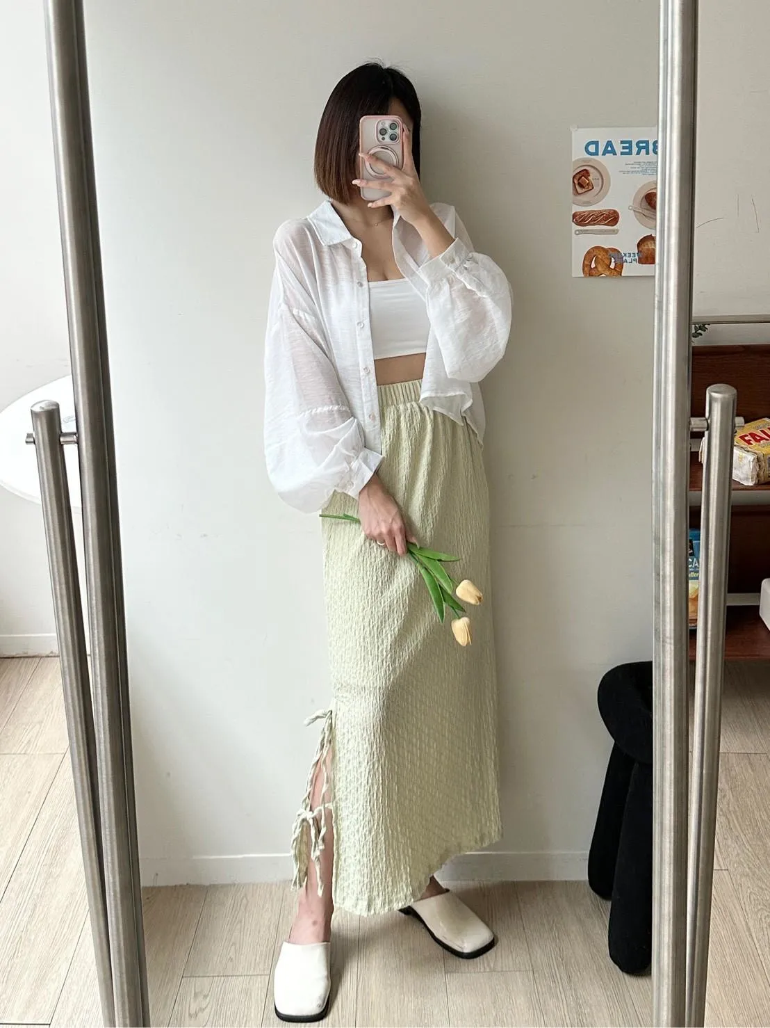 側綁結蕾絲長裙
