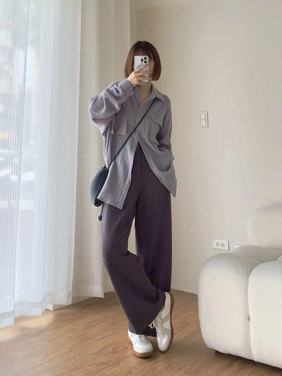 立體雙口袋大版棉麻襯衫