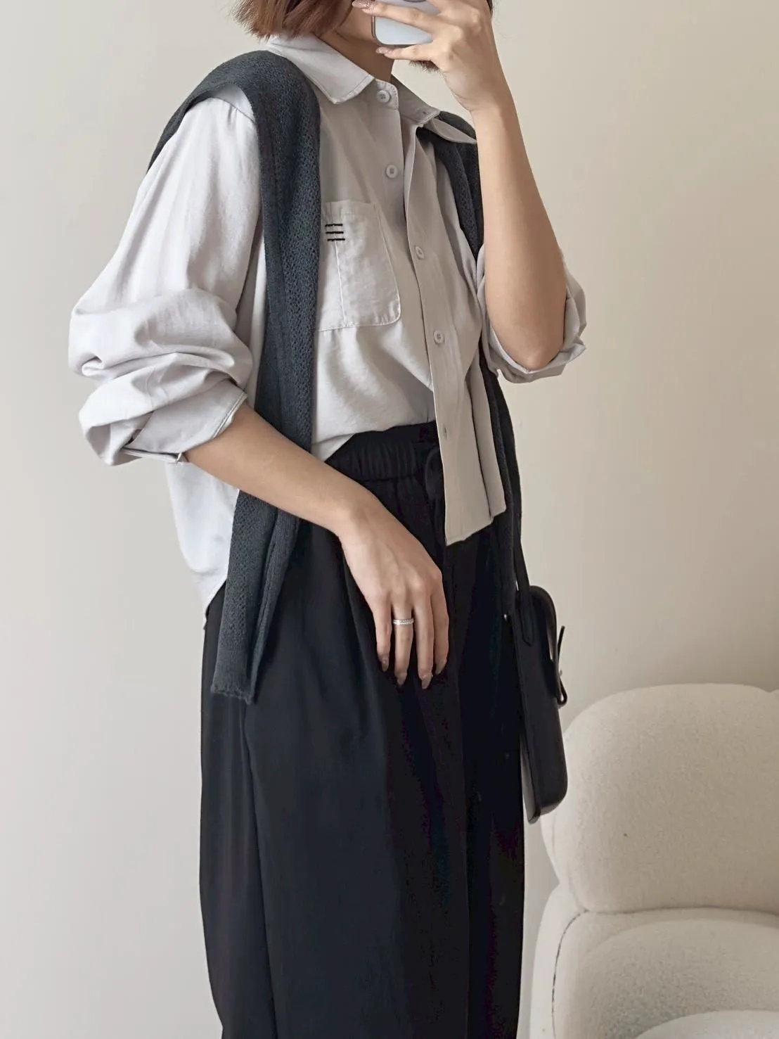 撞色披肩襯衫