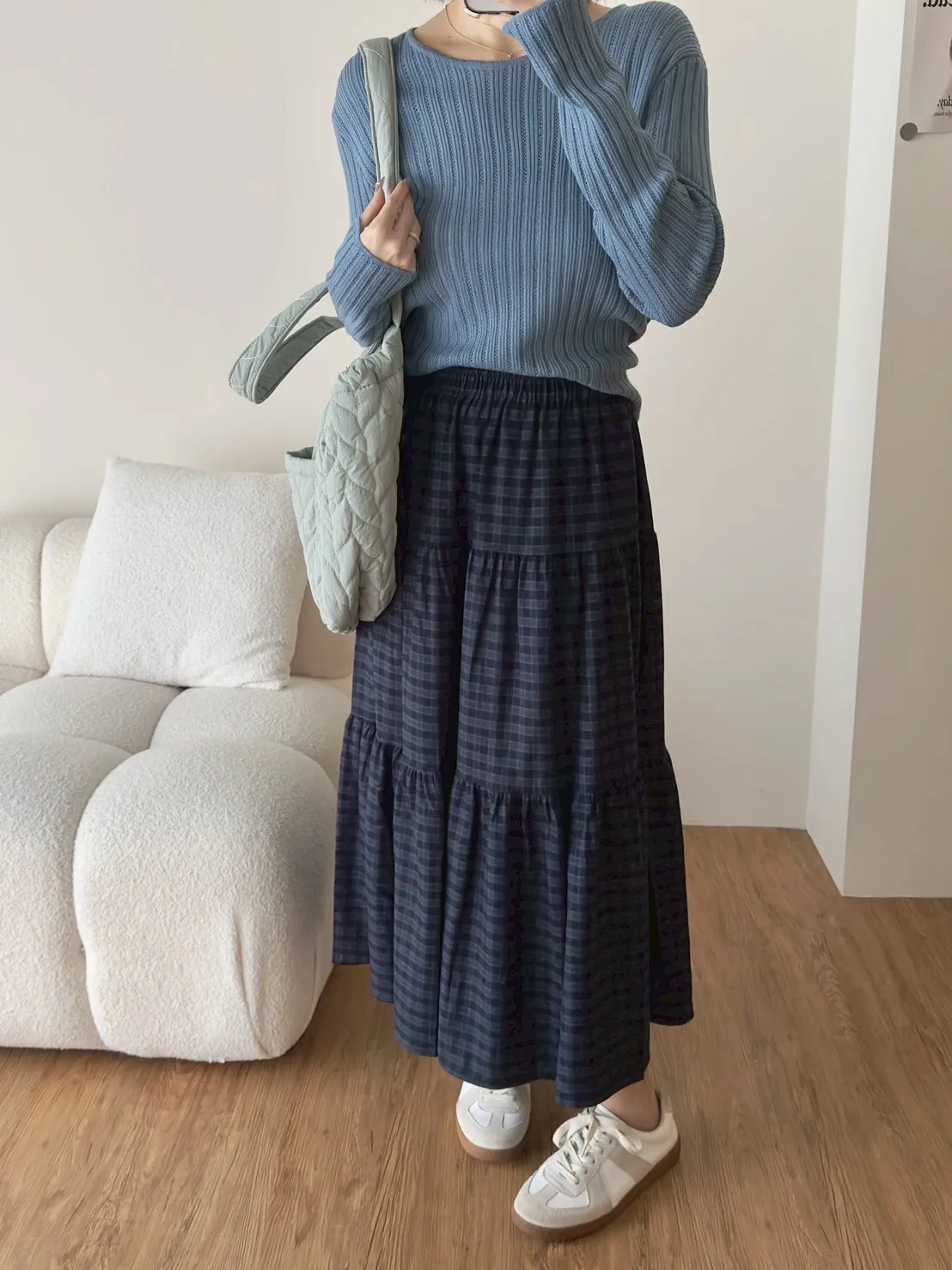 磨毛格子蛋糕裙