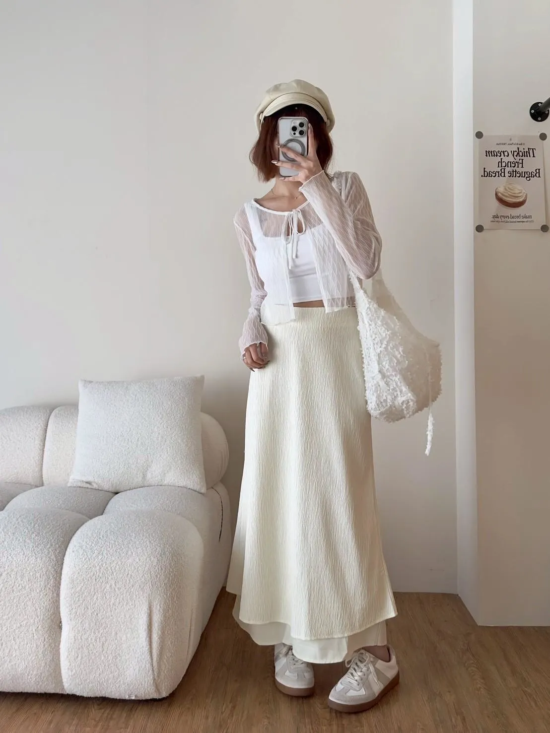 菱格紋波浪蕾絲前綁帶外套
