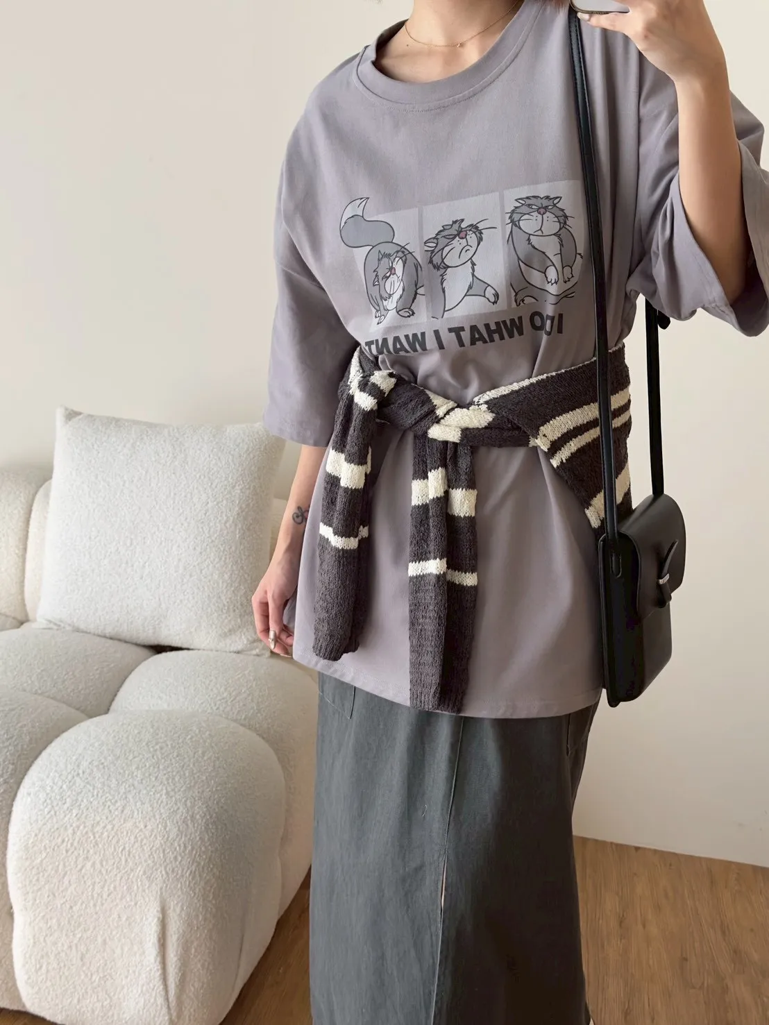 磨毛三格貓大T上衣