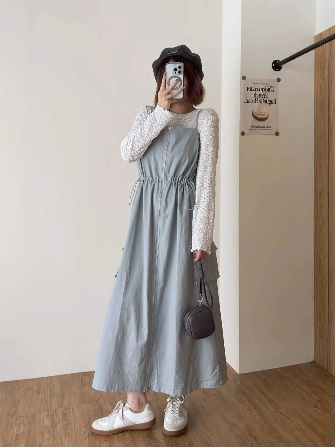 牛仔細肩拉鏈長洋裝
