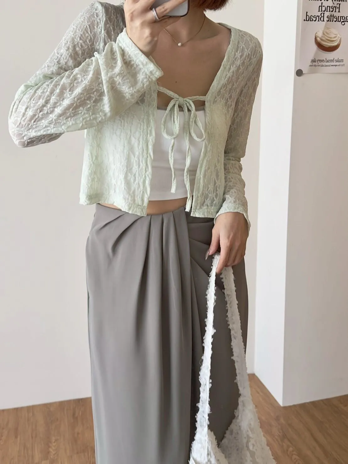 提花蕾絲綁帶小外套