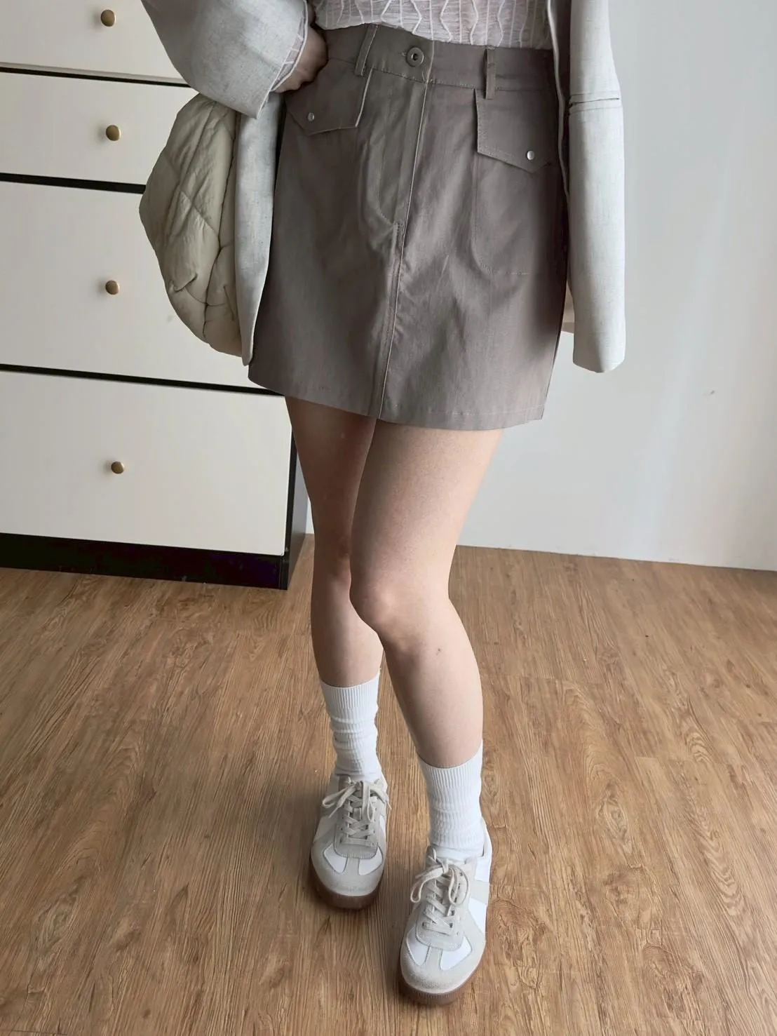 立體口袋毛料短褲裙