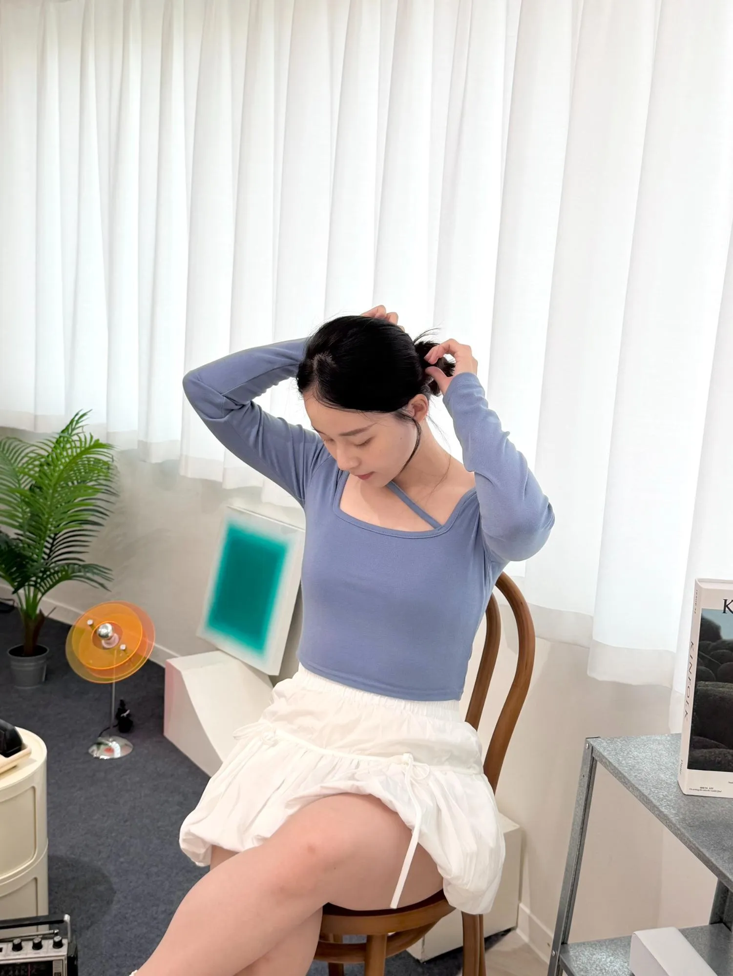 正韓方領斜領短版上衣