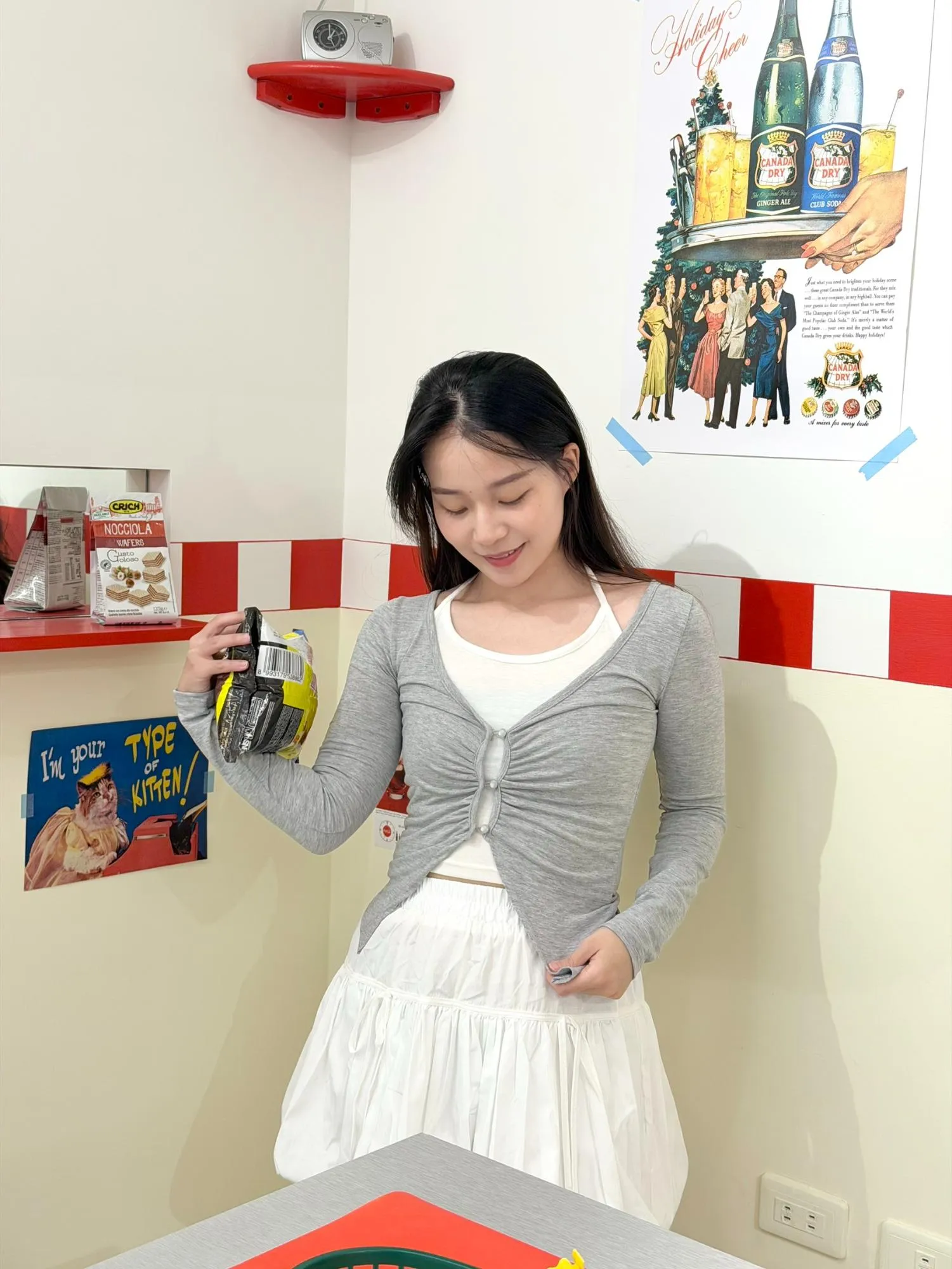 正韓假兩件Y2K掛脖褶皺上衣