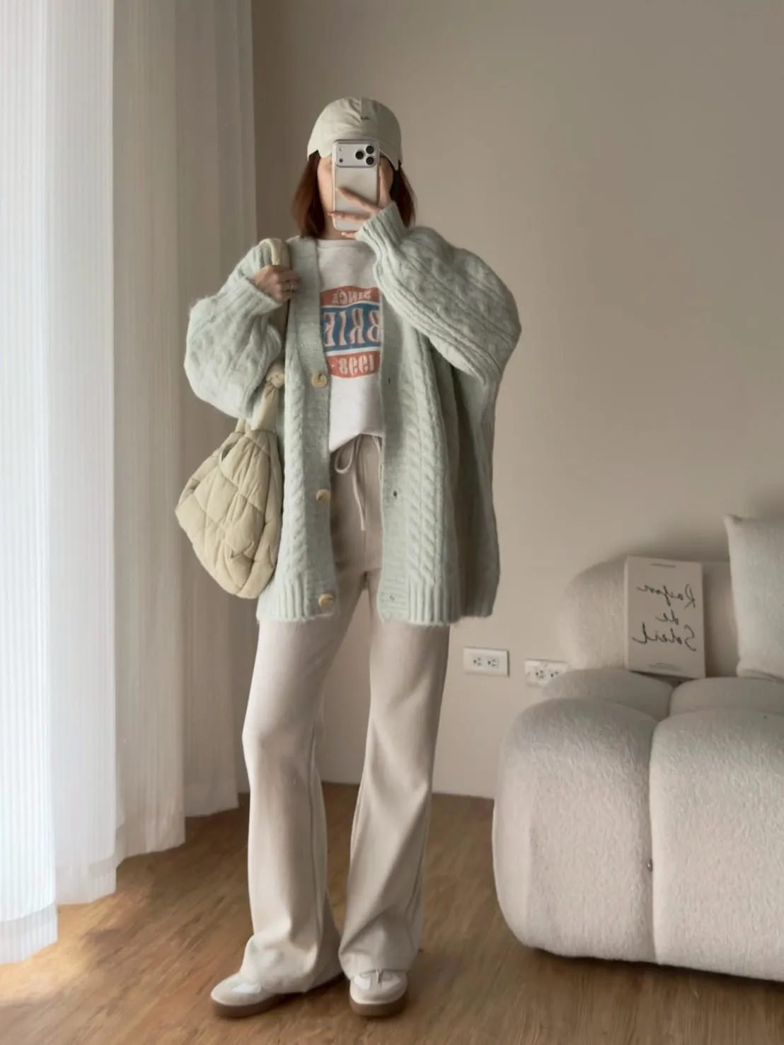 大版花苞袖麻花針織外套