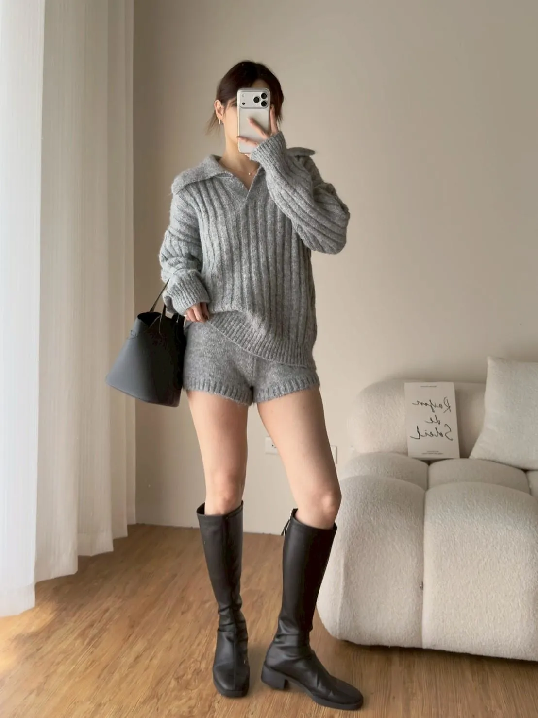 POLO領坑條毛衣➕短褲套裝