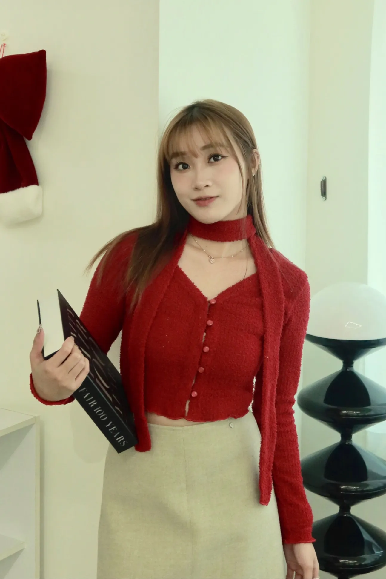 正韓QQ毛圍巾鈕扣套裝