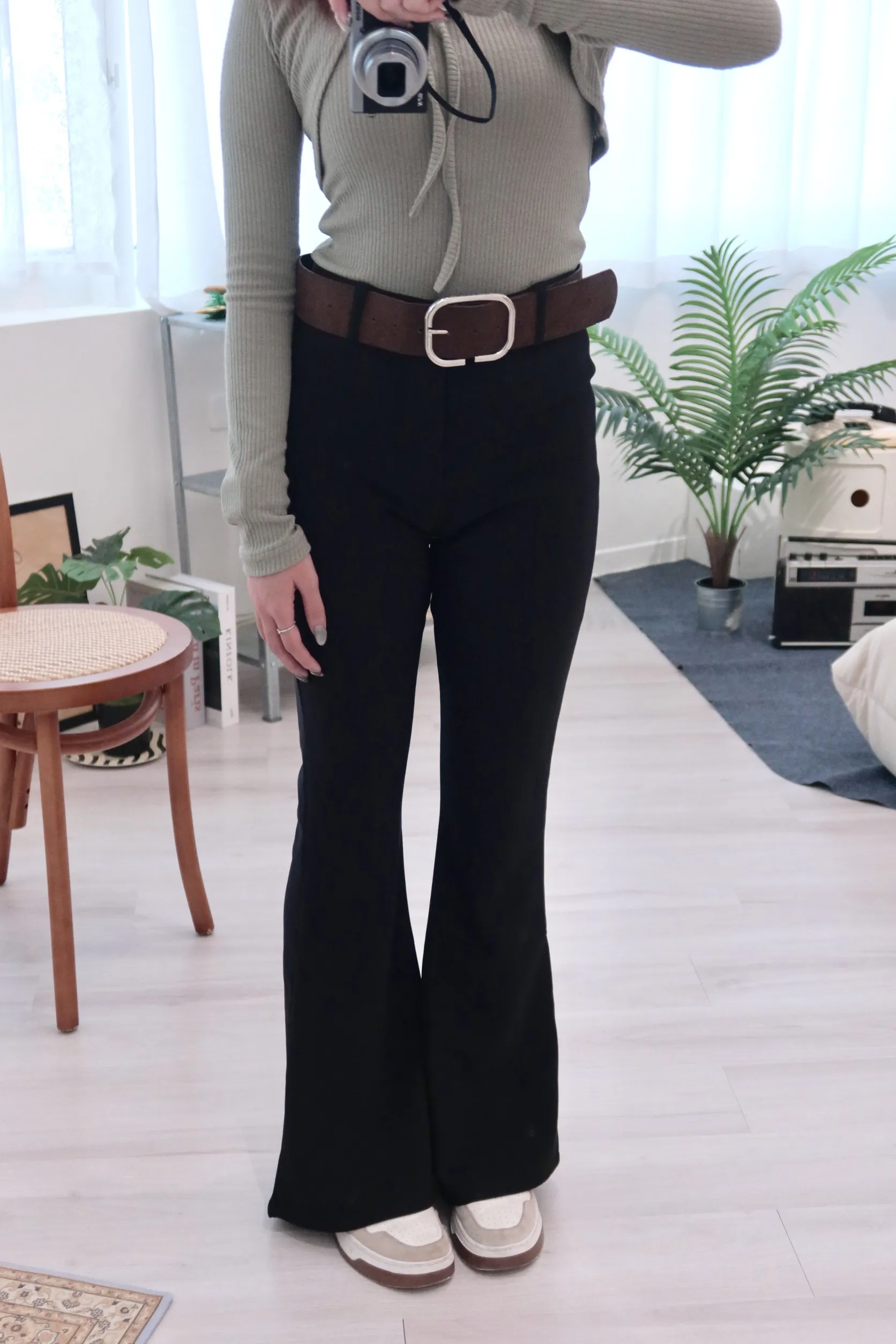 高腰顯瘦微喇加絨加厚神褲（配腰帶）