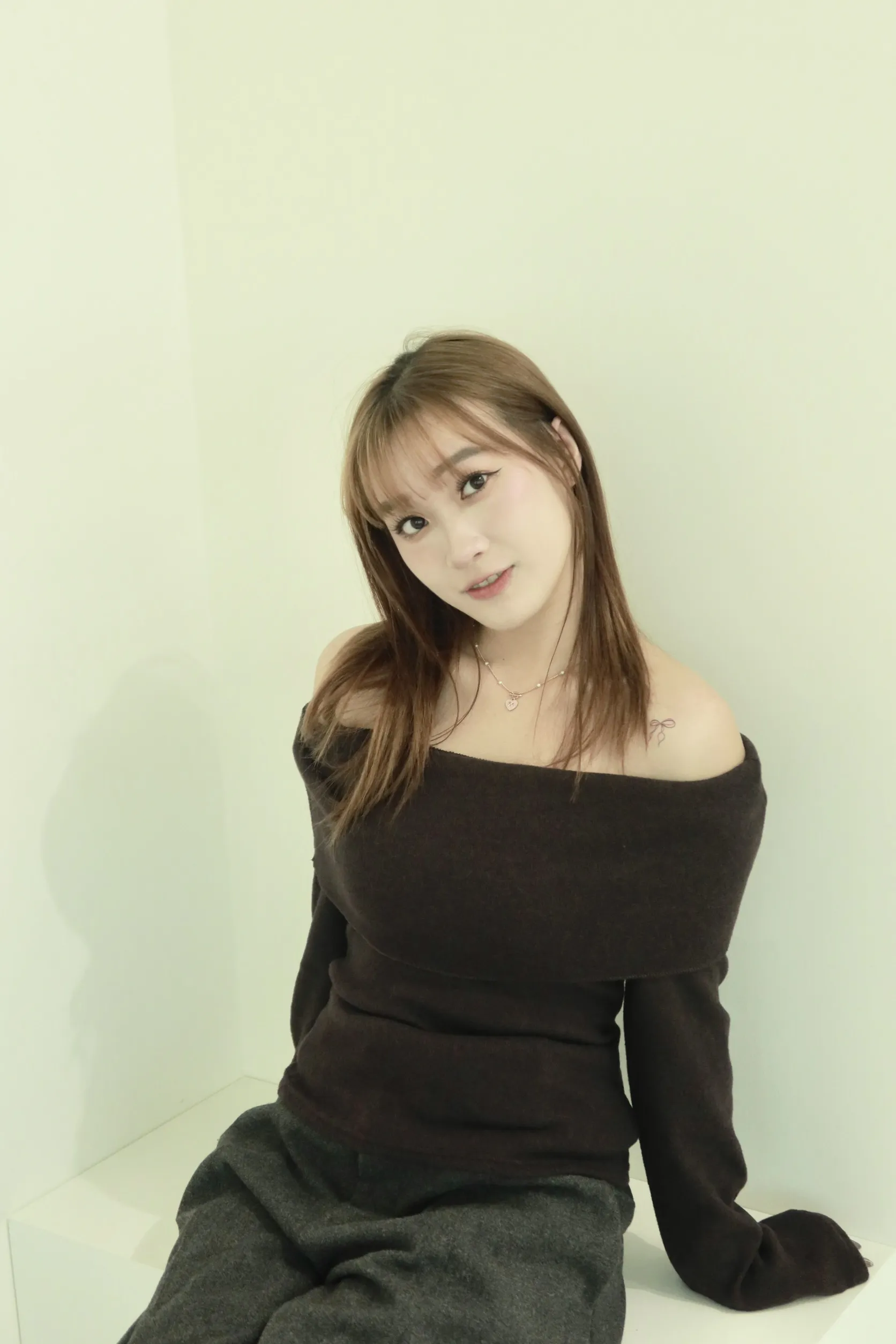 正韓修身露肩厚磅一字領