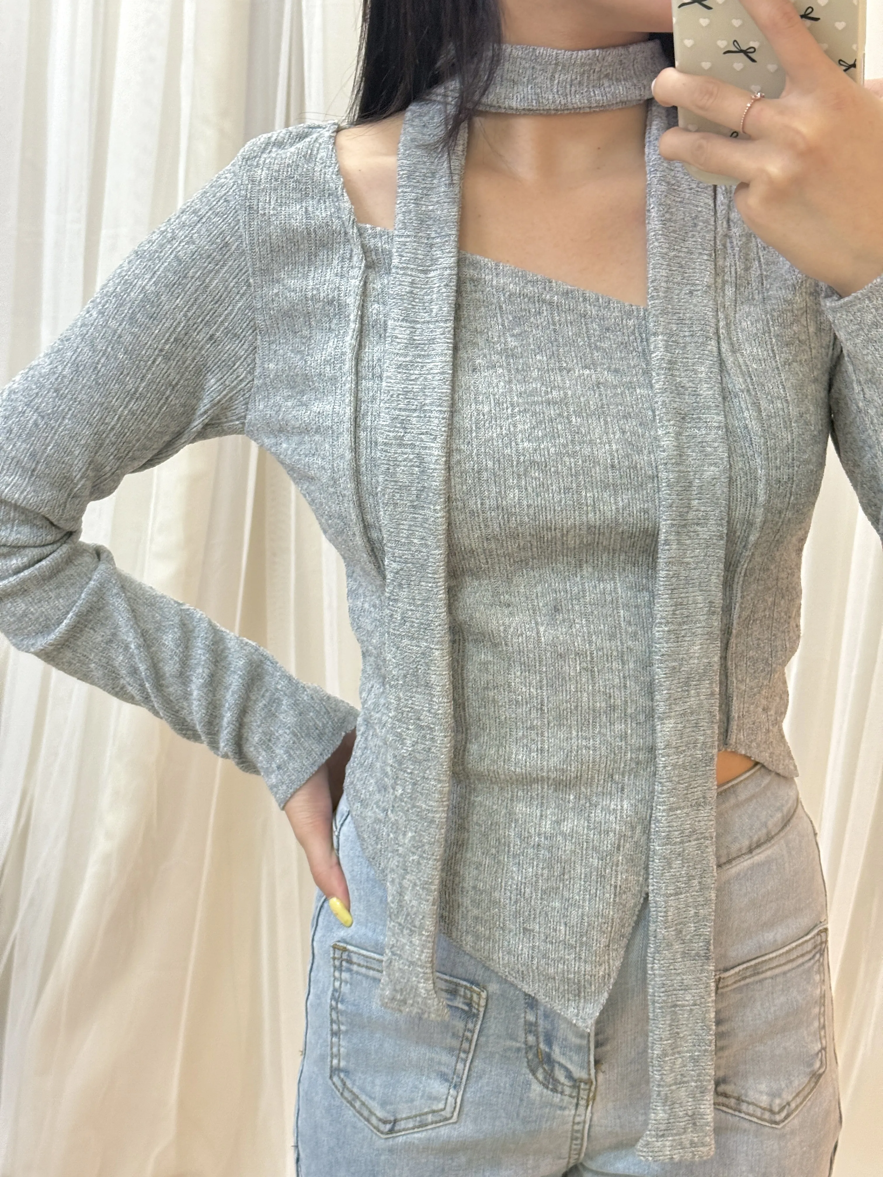 正韓-氣質溫柔掛脖不規則下擺上衣