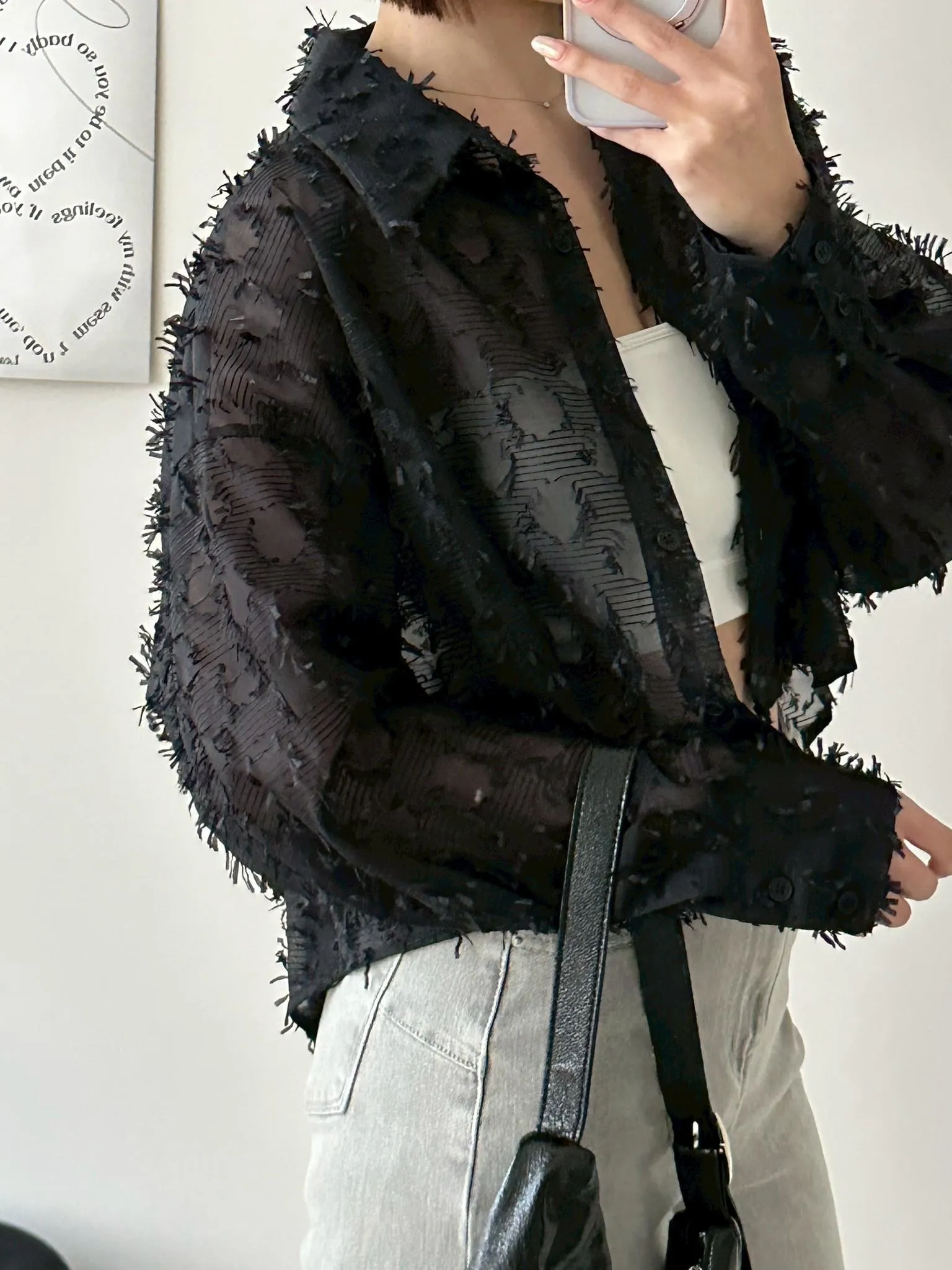 韓風早春款羽毛雪紡襯衫