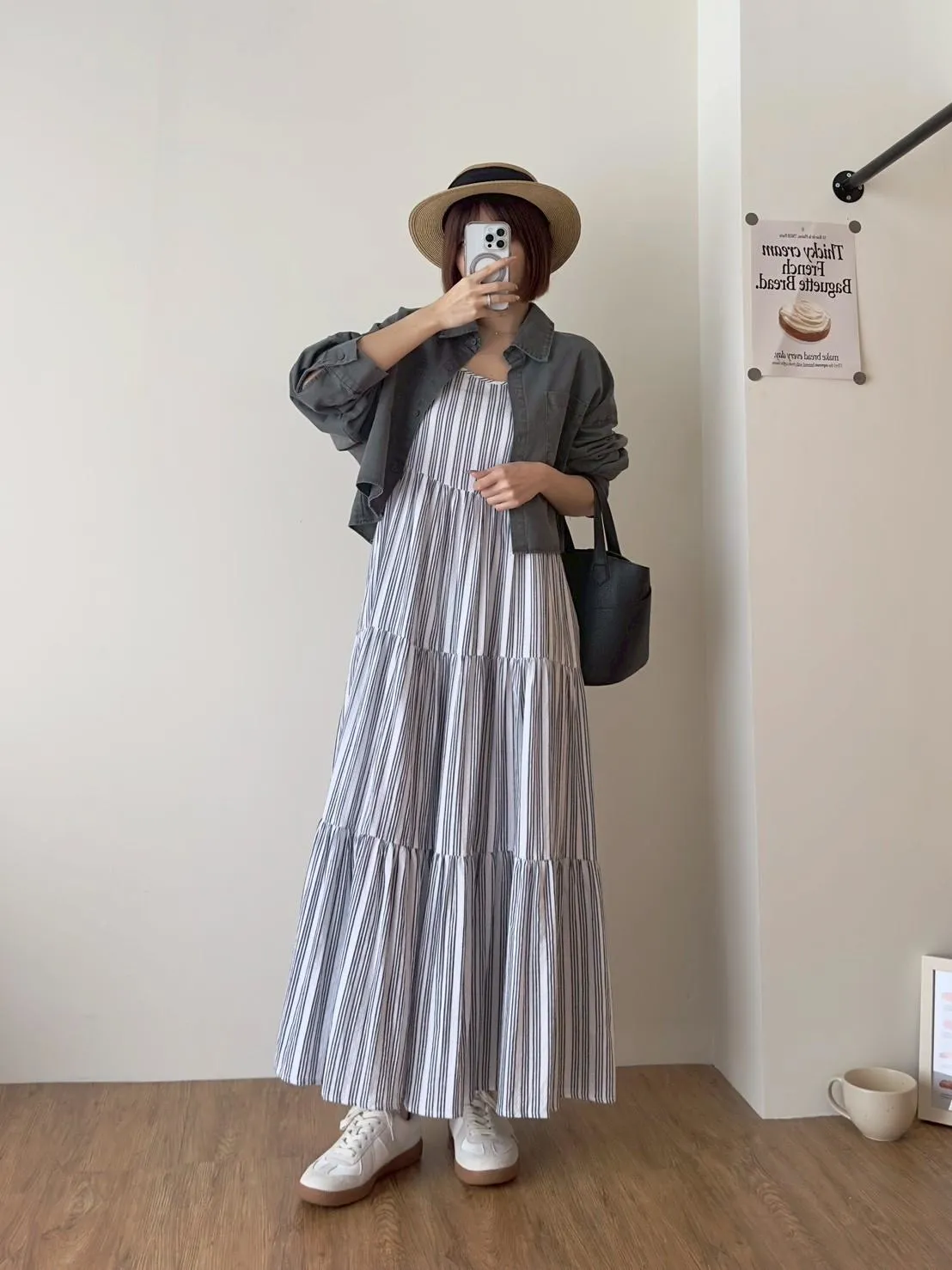 超美雙色直條蛋糕長洋裝