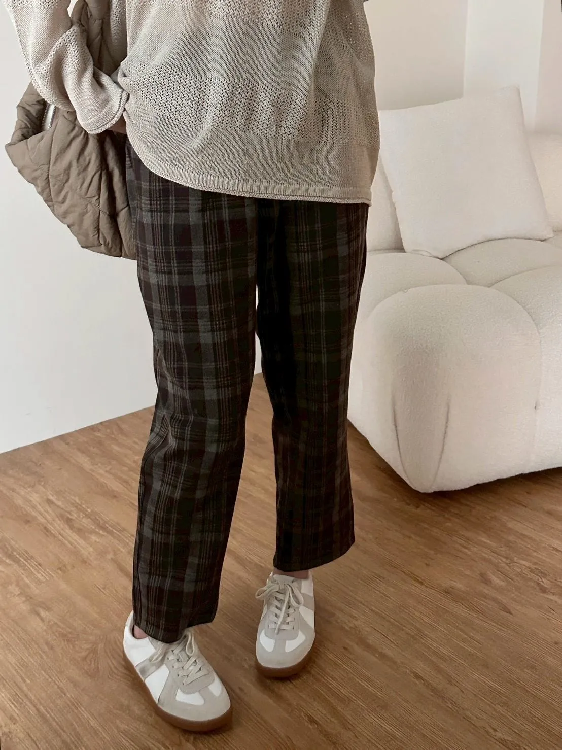 毛呢格紋奶奶褲
