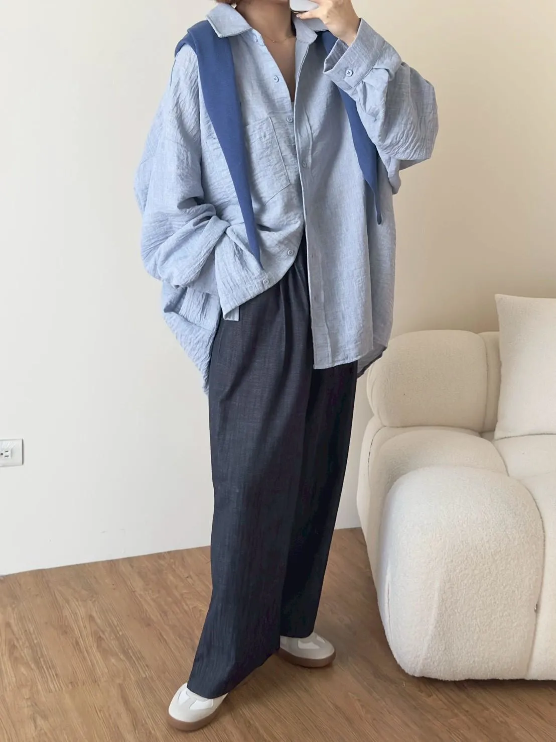 壓皺棉麻襯衫