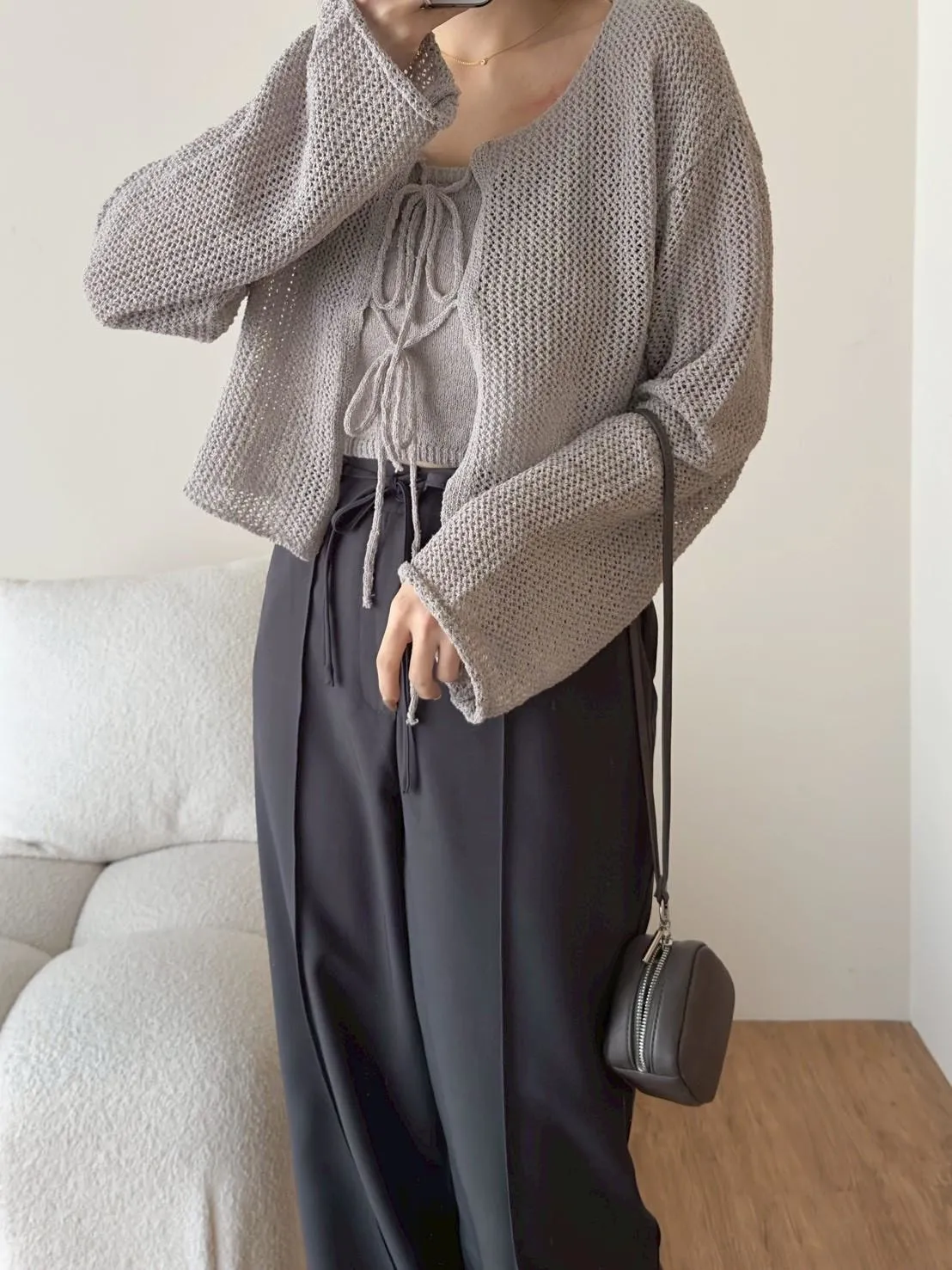 針織前綁帶兩件式上衣