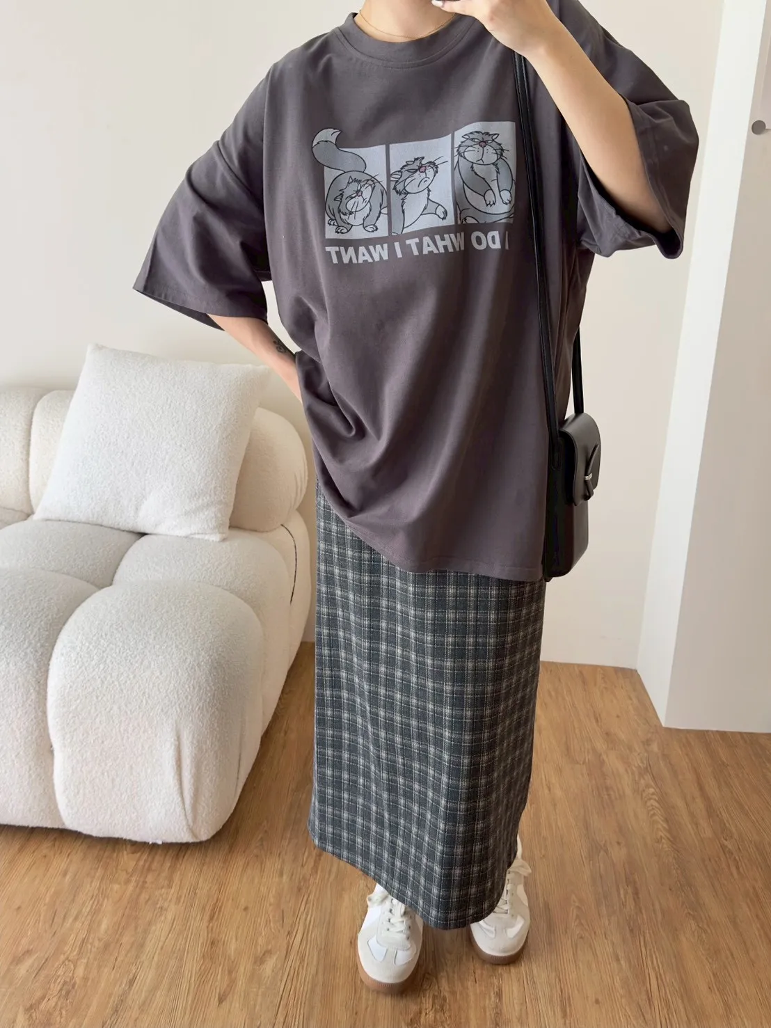 磨毛三格貓大T上衣