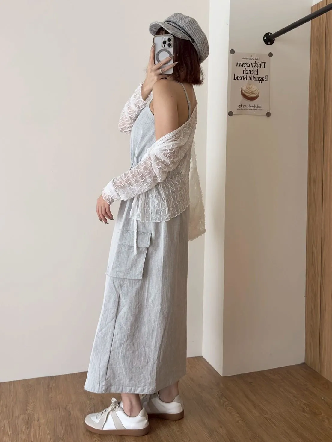 牛仔細肩拉鏈長洋裝