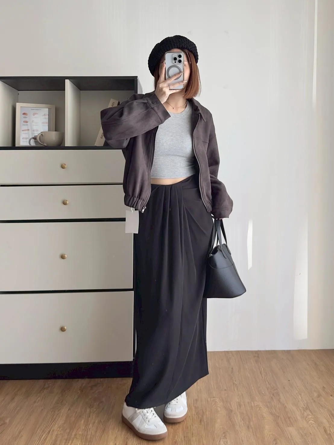 翻領麂皮拉鏈外套