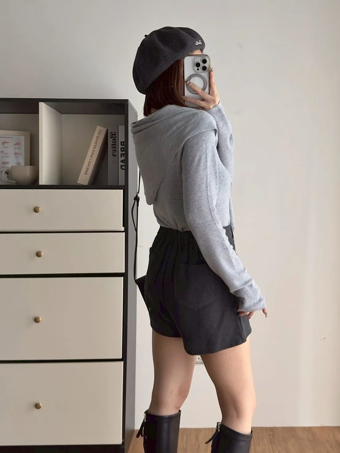 包釦立體口袋毛料短褲