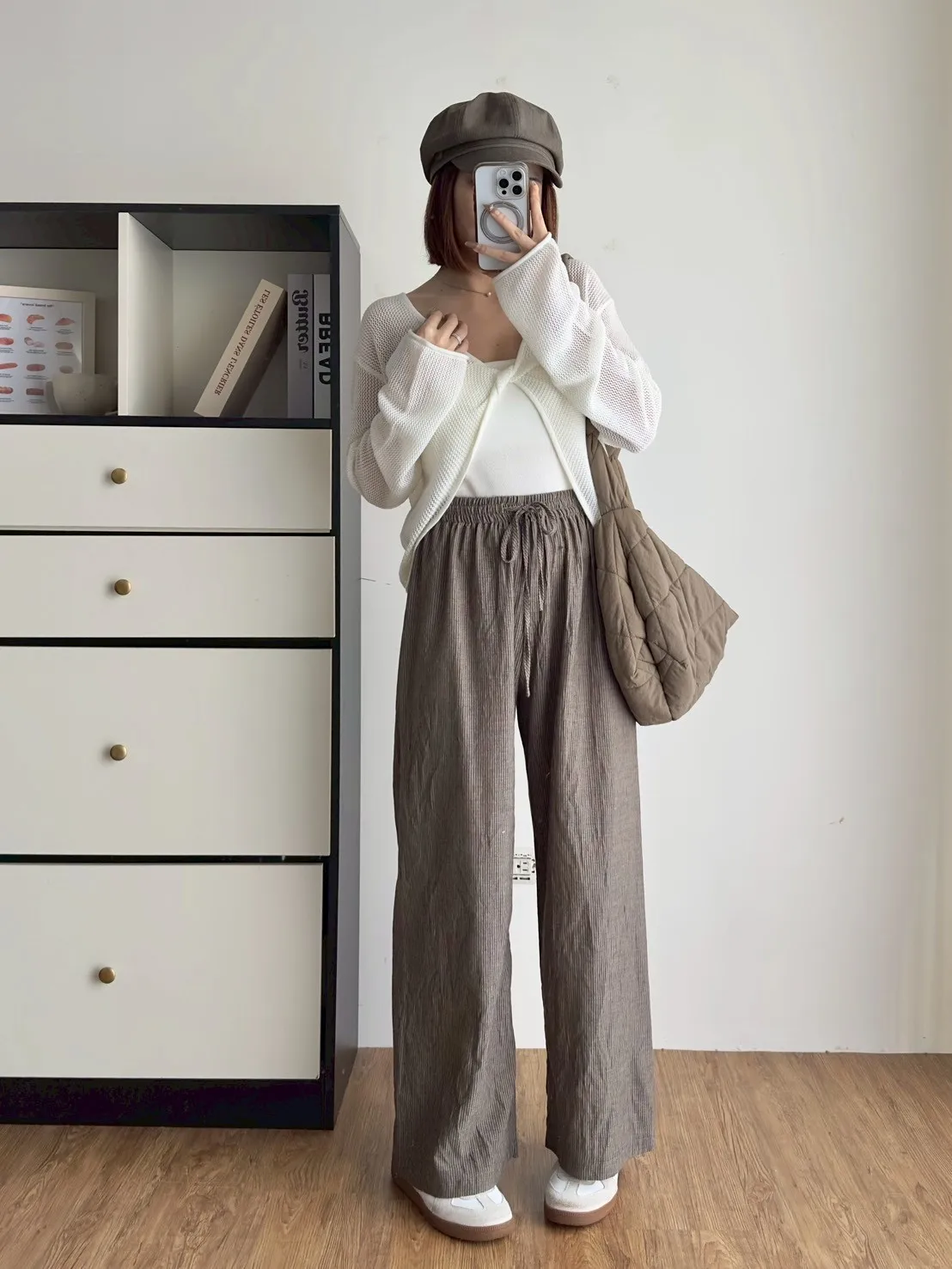 直條綁帶棉麻長褲