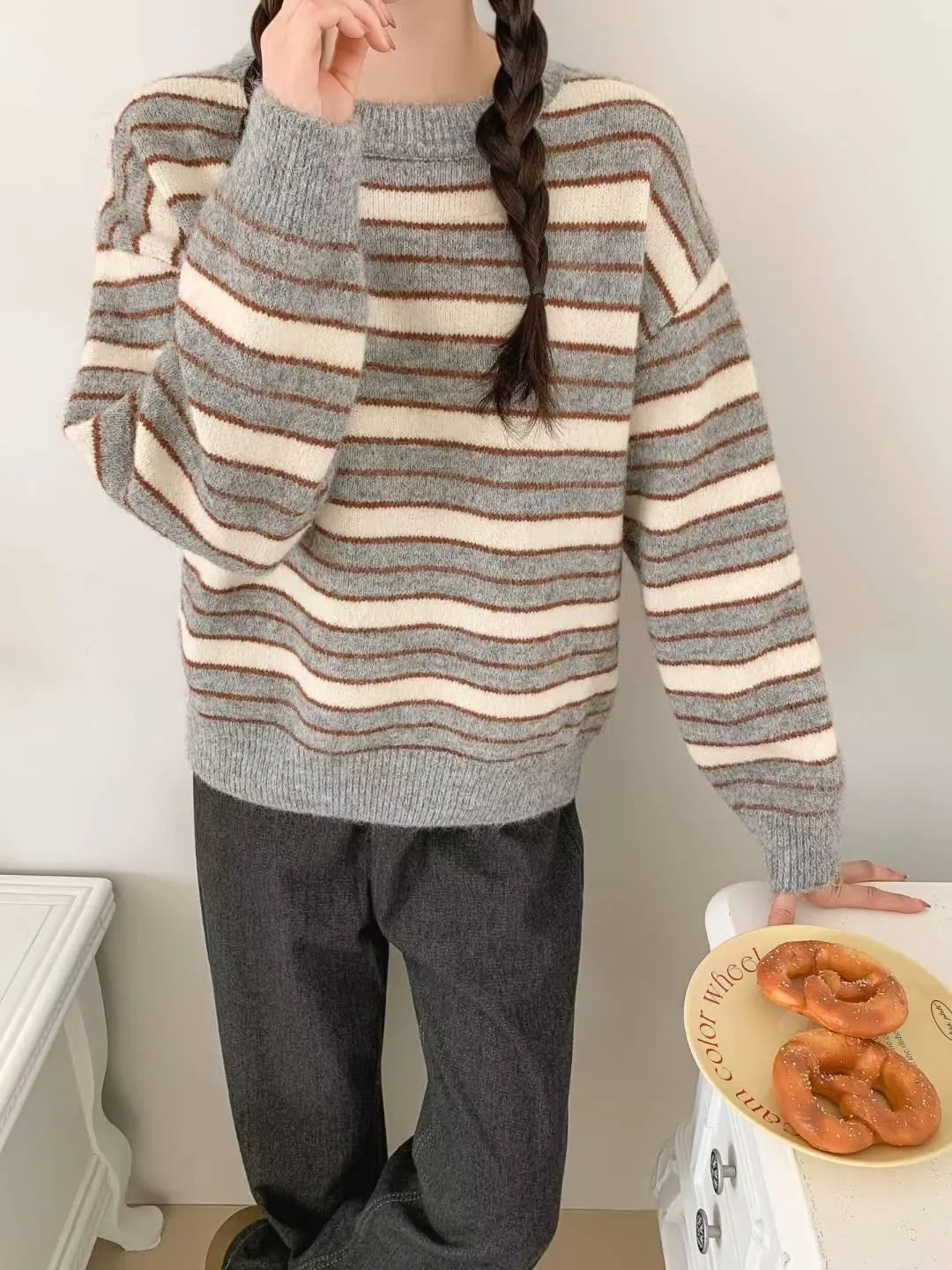 正韓條紋針織毛衣