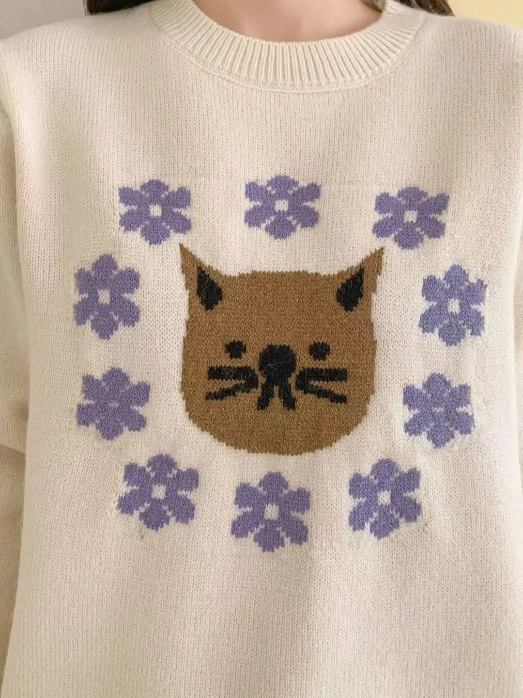 正韓花圈貓咪毛衣