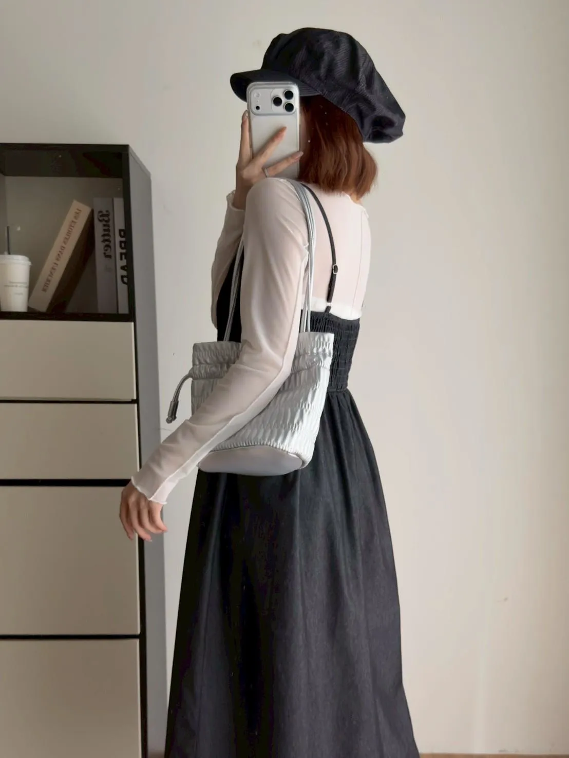 細肩排釦丹寧長洋