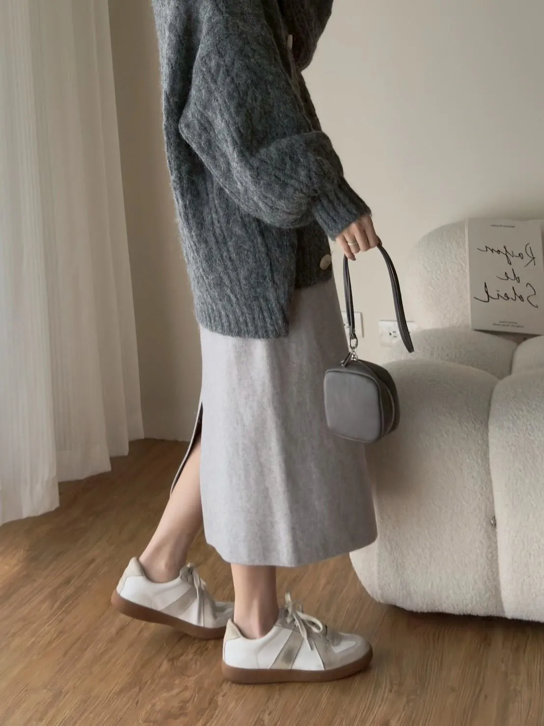 苞芯紗針織後開衩百搭長裙