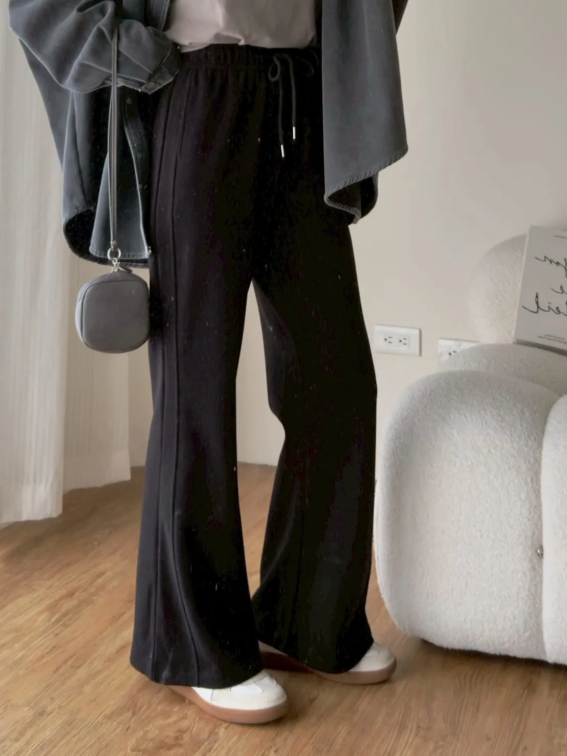 羊絨拼接微喇長褲