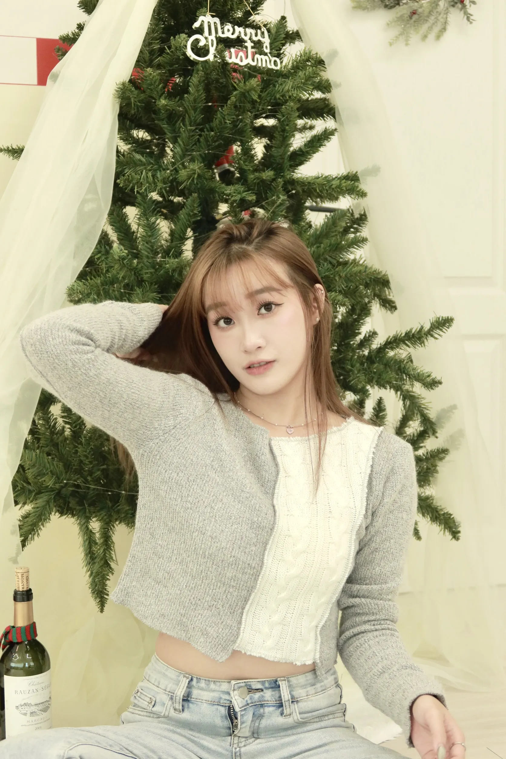 正韓麻花拼色針織短款毛衣