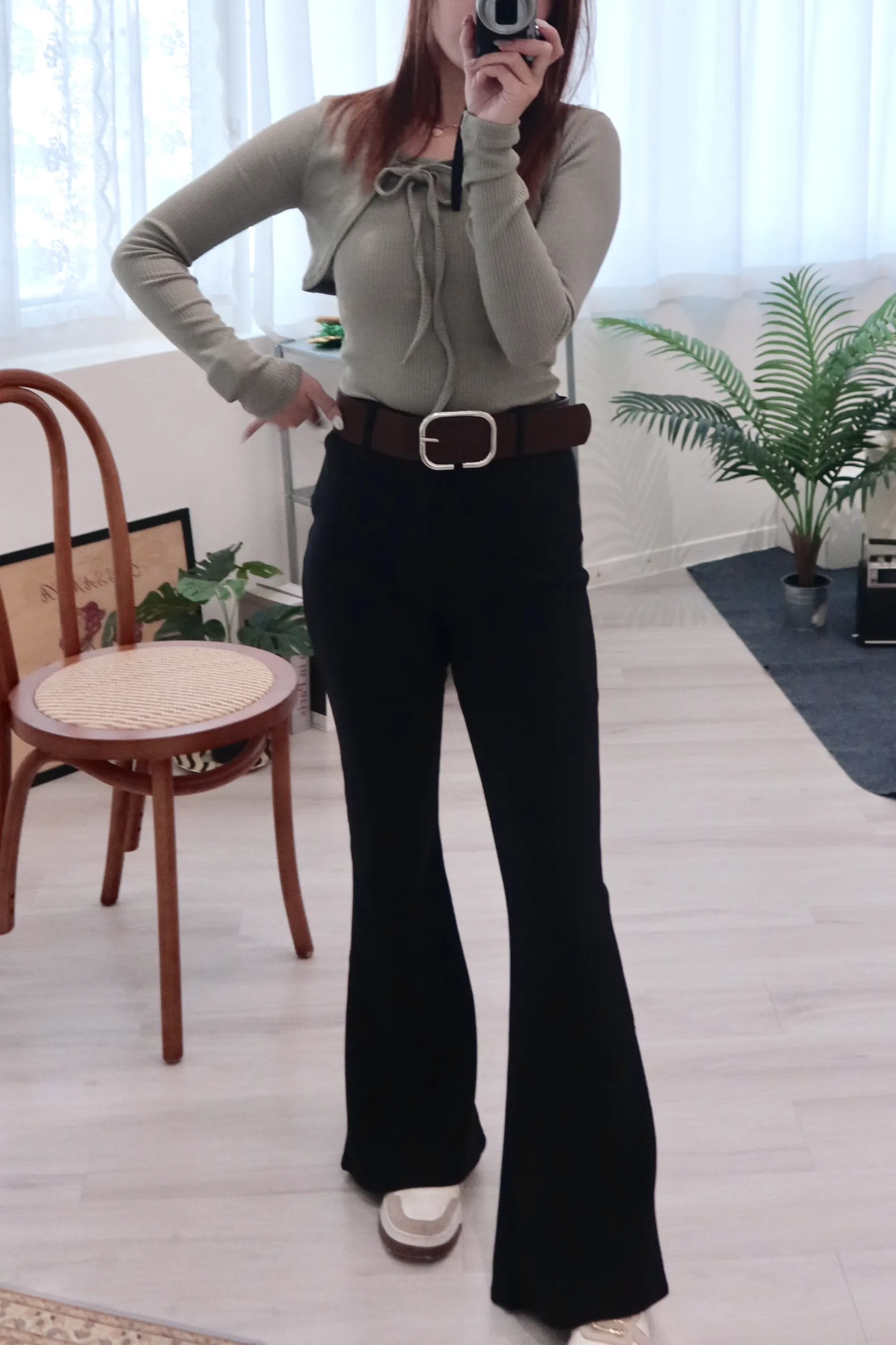 高腰顯瘦微喇加絨加厚神褲（配腰帶）