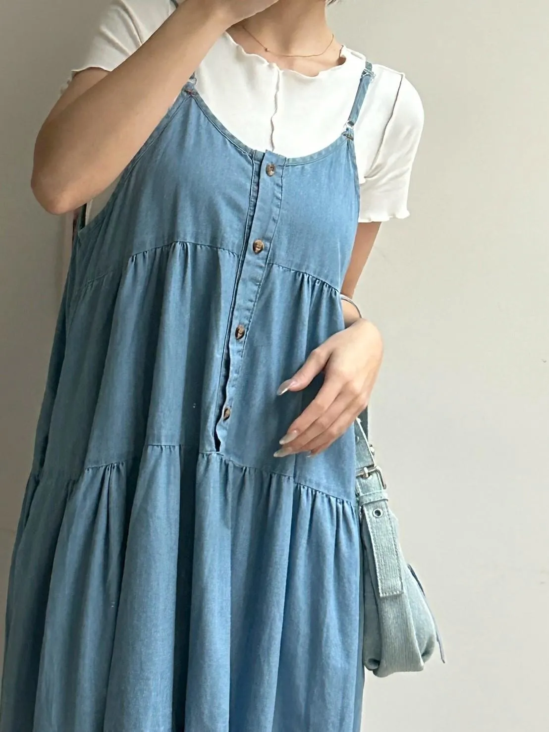 牛仔蛋糕排釦洋裝