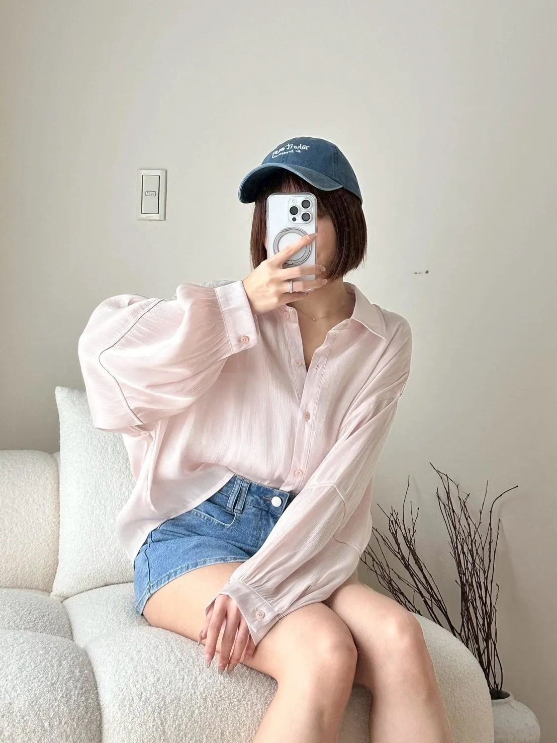 微光澤透紗襯衫