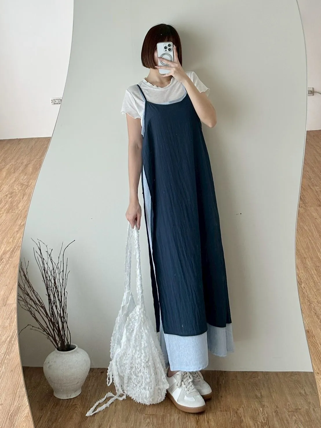 撞色邊側綁結兩件式洋裝