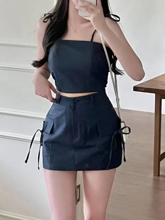 正韓雙綁帶牛仔套裝