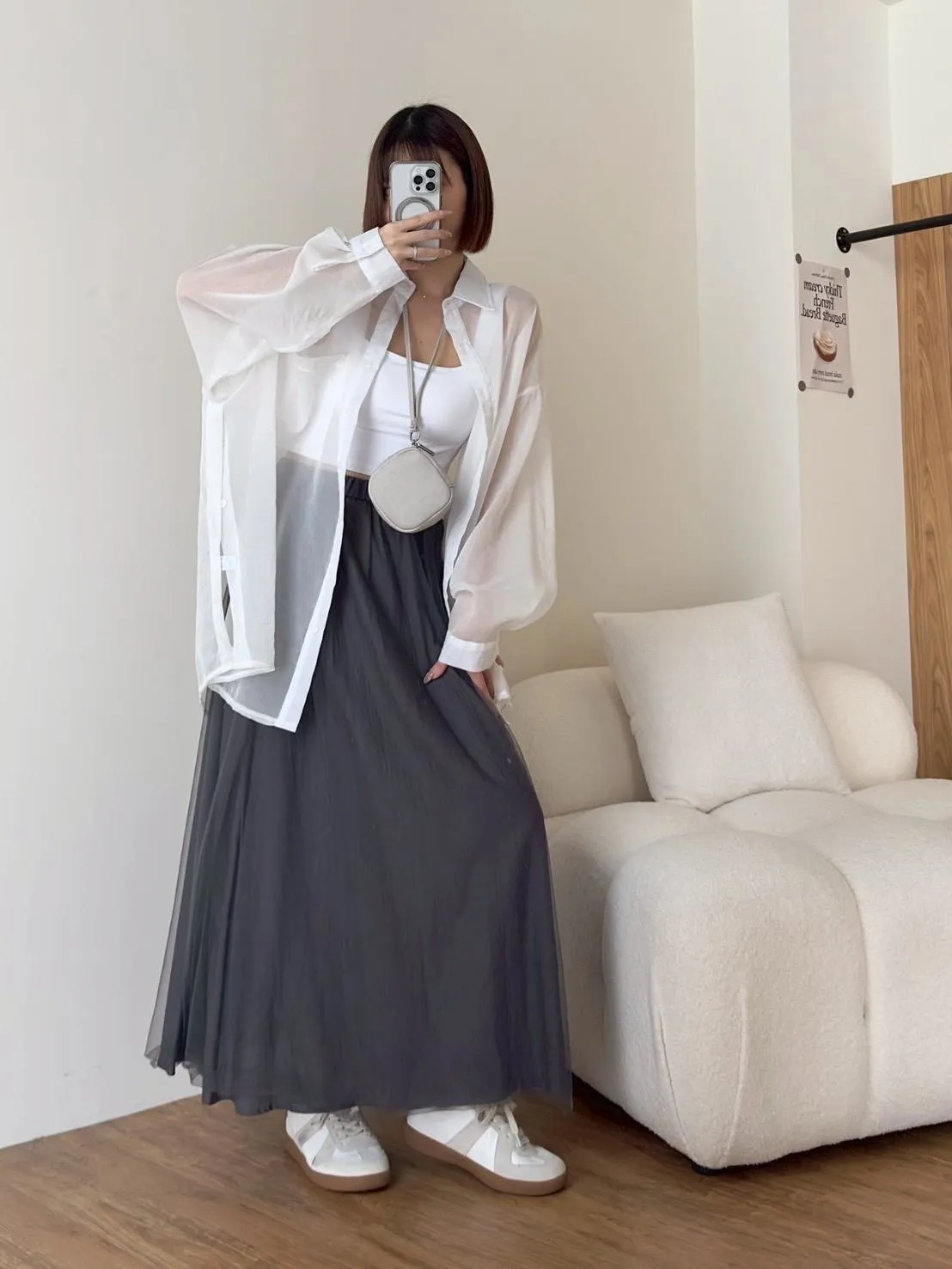 珠光透紗襯衫